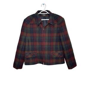 Alanni by Donny Brook vintage plaid wool blend full zip jacket womens 16 twee
